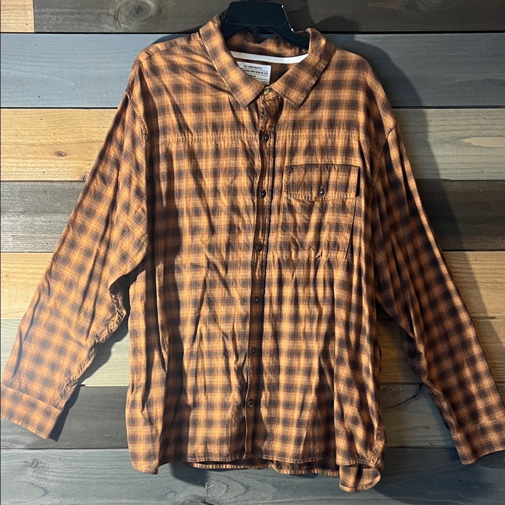 REI Men's Orange Plaid Casual Button Down Shirt